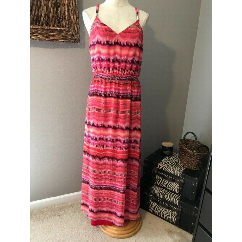WHBM White House Black Market Dress Red Pink Black S Small 2 4 6 Summer Maxi